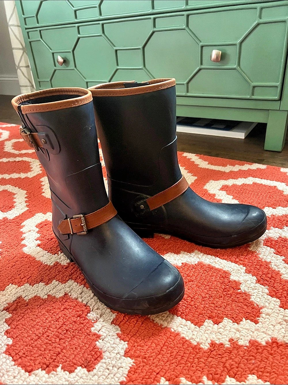 Sperry Walker Atlantic Rain Boots Blue & Brown US 10